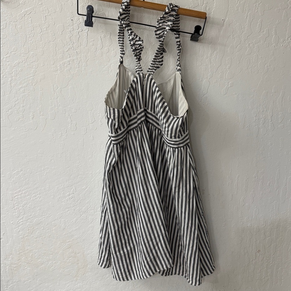 Madewell Gray White Stripe Ruffle Tank Mini Empire Dress Size 8 - Picture 7 of 7